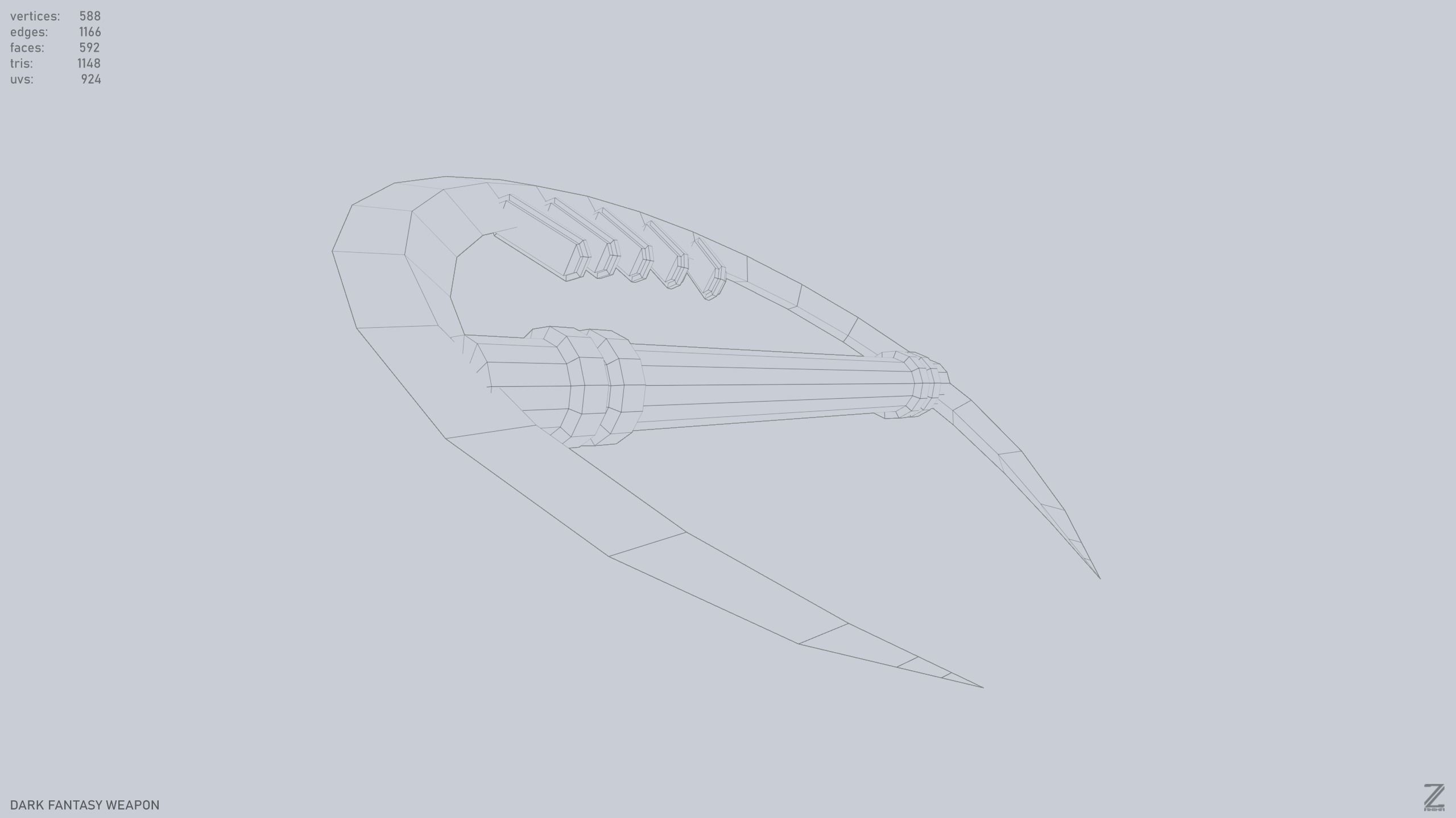 Dark fantasy weapon Low-poly 3D model_13