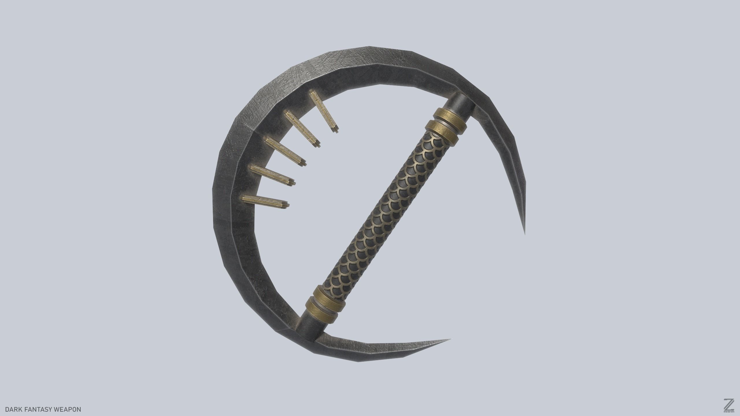 Dark fantasy weapon Low-poly 3D model_3