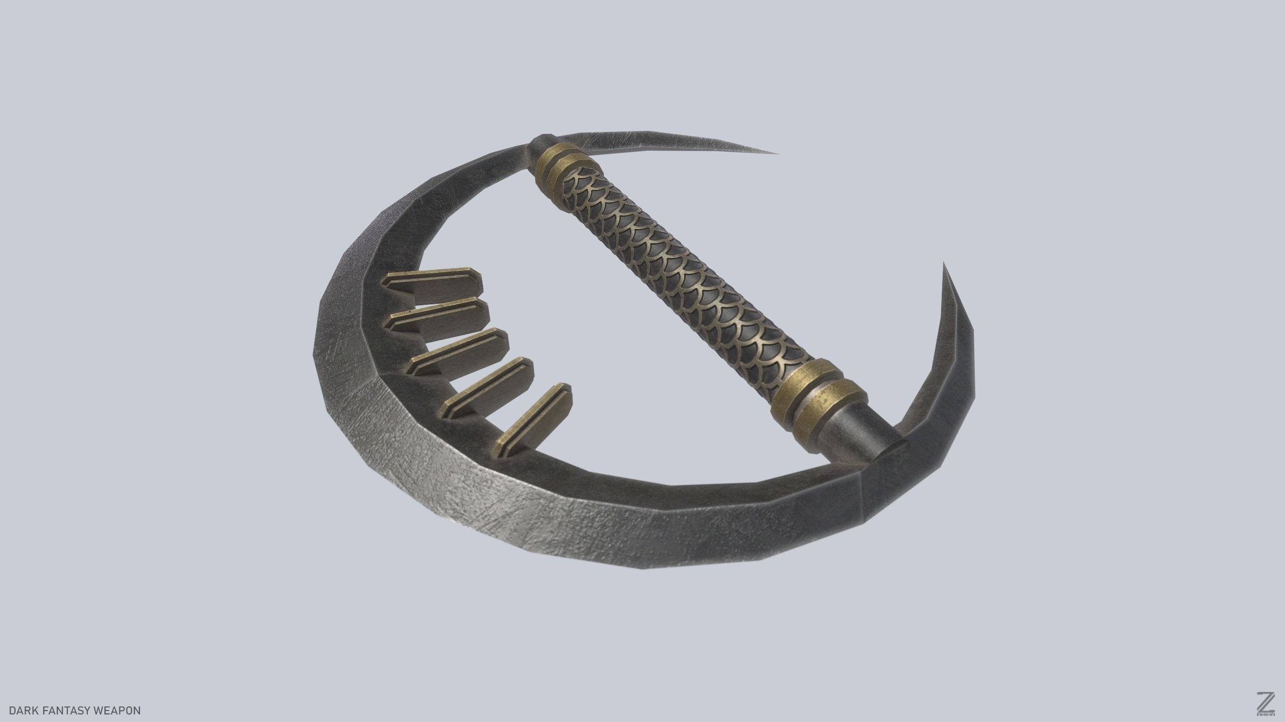 Dark fantasy weapon Low-poly 3D model_5