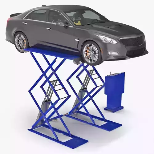 Automotive Scissor Lift and Sedan Rigged 3D model