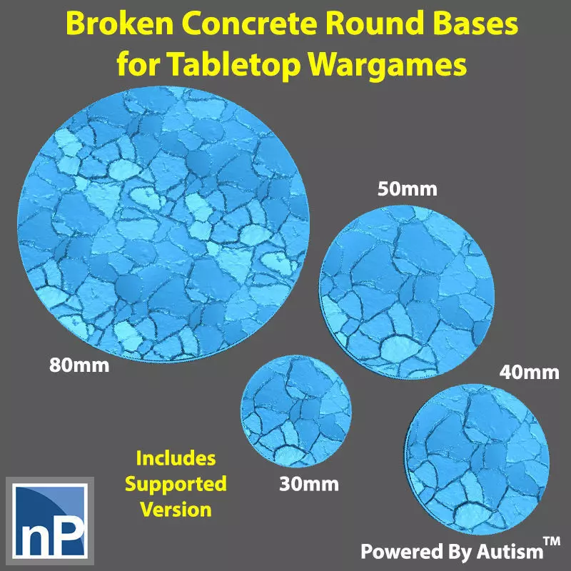Bases for Wargames - Broken Concrete Free 3D print model