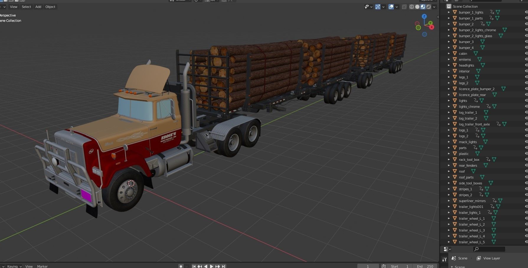SuperLiner logger truck Low-poly 3D model_45