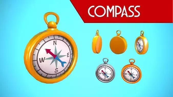 COMPASS CARTOON STYLIZED Low-poly 3D model