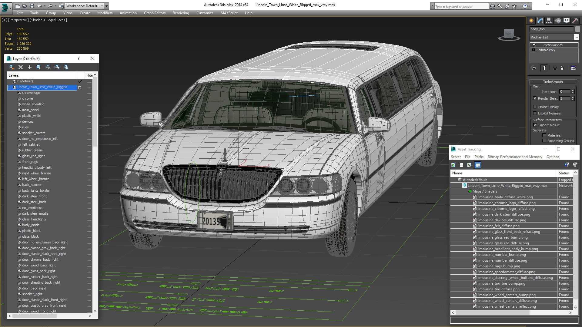 Lincoln Town Limo White Rigged 3D model_32