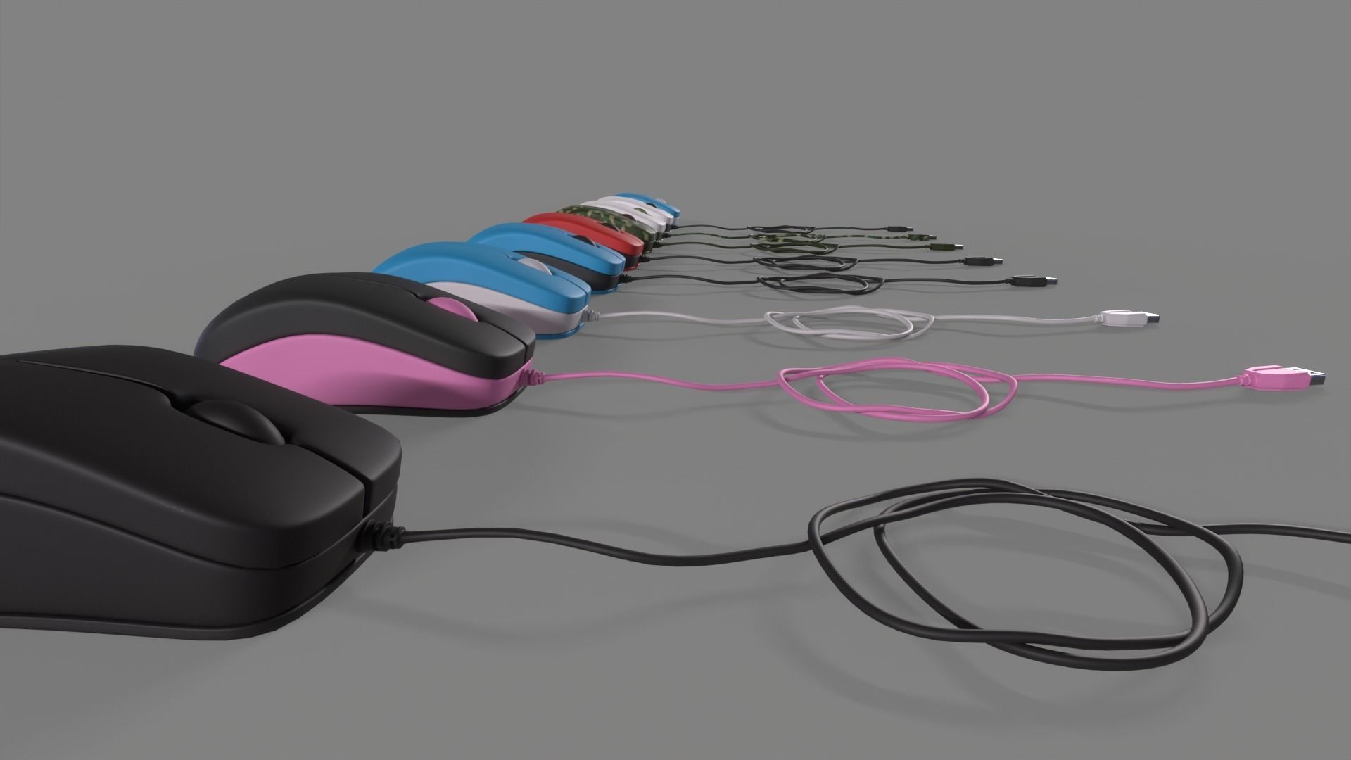 PC Mouse with 8 colored skins Low-poly 3D model_1