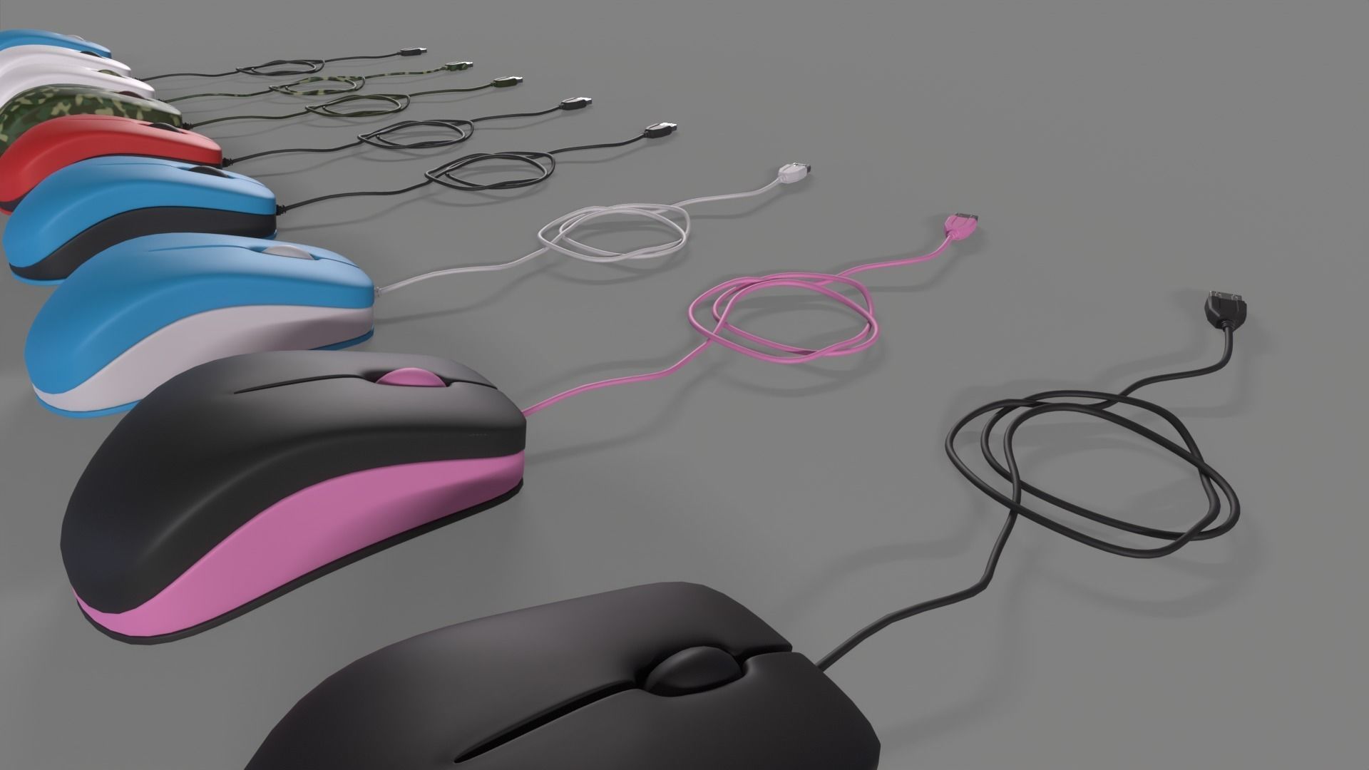 PC Mouse with 8 colored skins Low-poly 3D model_23