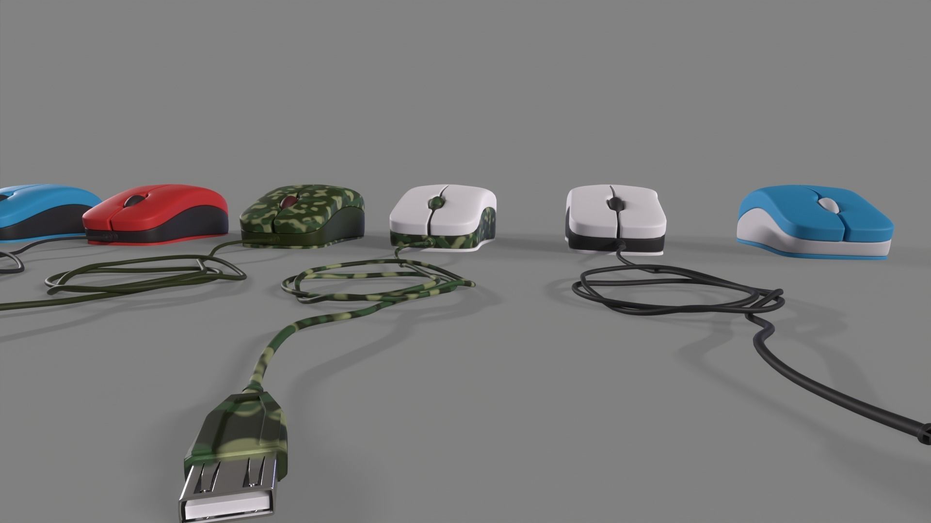 PC Mouse with 8 colored skins Low-poly 3D model_19