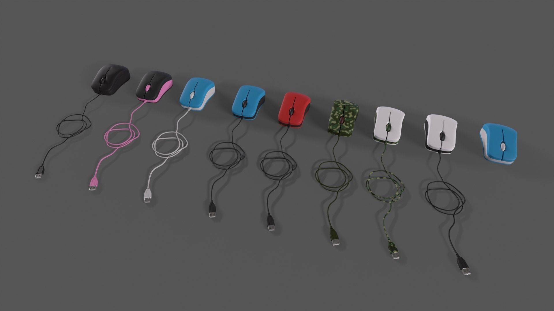 PC Mouse with 8 colored skins Low-poly 3D model_2