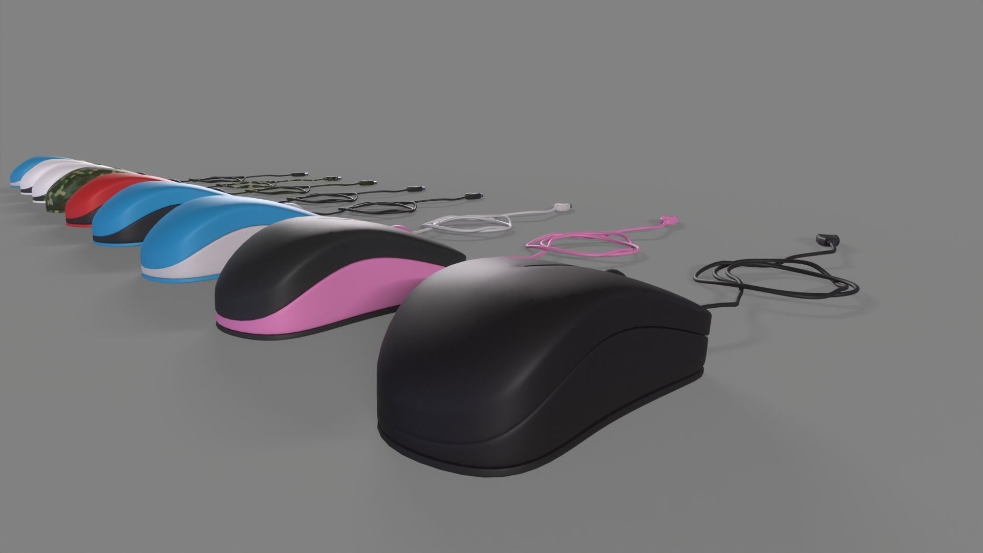 PC Mouse with 8 colored skins Low-poly 3D model_7