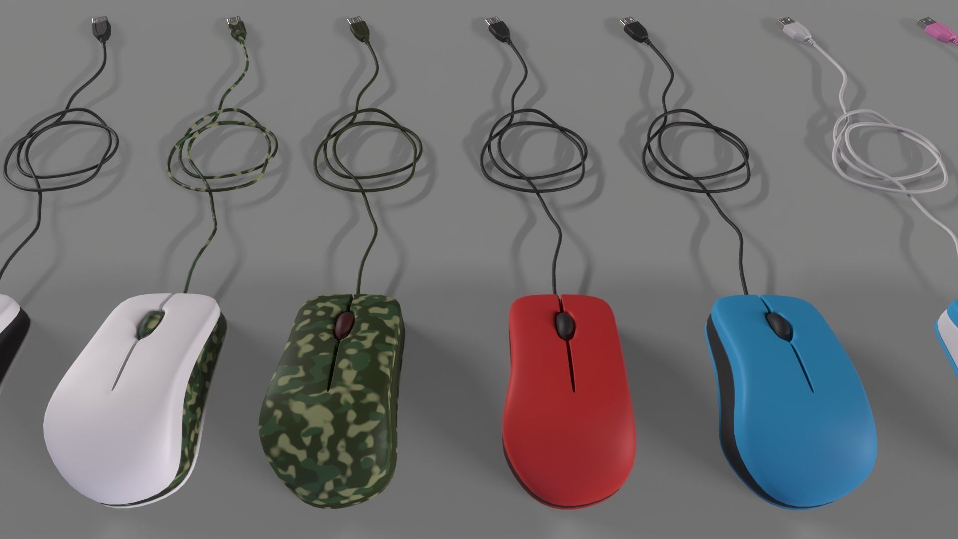 PC Mouse with 8 colored skins Low-poly 3D model_21