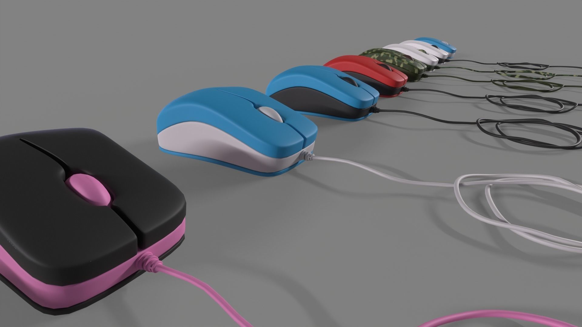 PC Mouse with 8 colored skins Low-poly 3D model_6