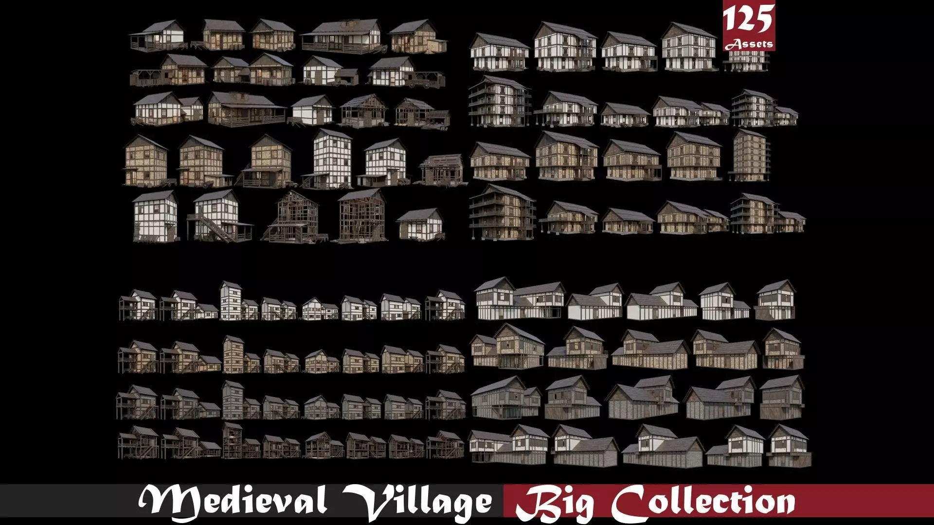 Medieval Village Big Collection - 4K Textures Game Ready Low-poly 3D model