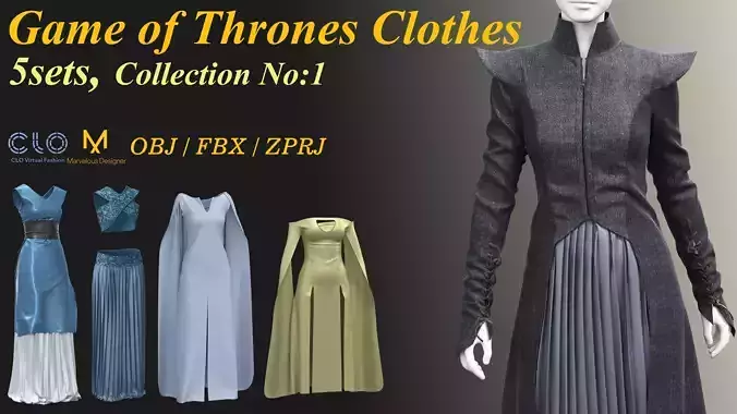5 Sets of Game of Thrones Clothes ZPRJ  OBJ  FBX