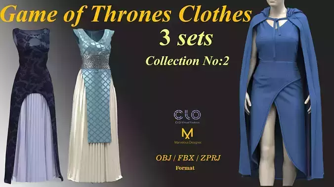 3 Sets of Game of Thrones Clothes ZPRJ  OBJ  FBX