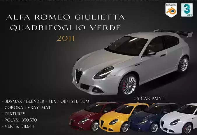 Alfa Romeo Giulietta Quadrifoglio Verde 2011 Low-poly 3D model