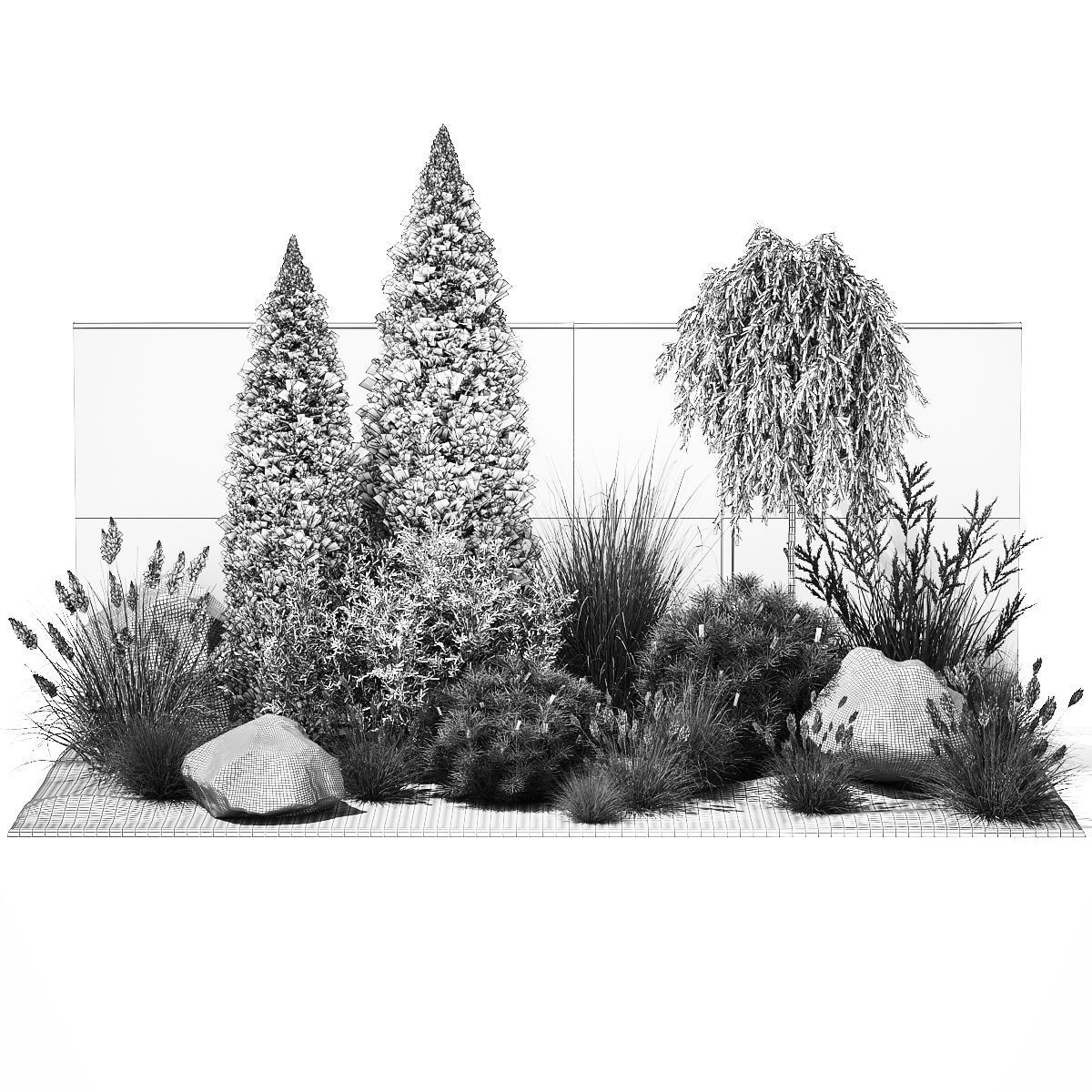 Garden trees thuja pine bushes olive feather grass grass 1390 3D model_13