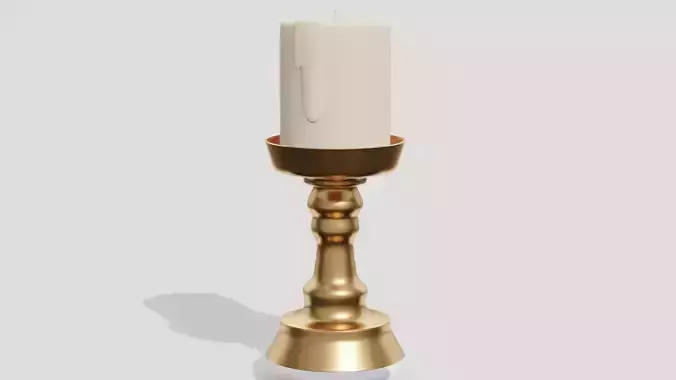 Antique golden candlestick and candle 