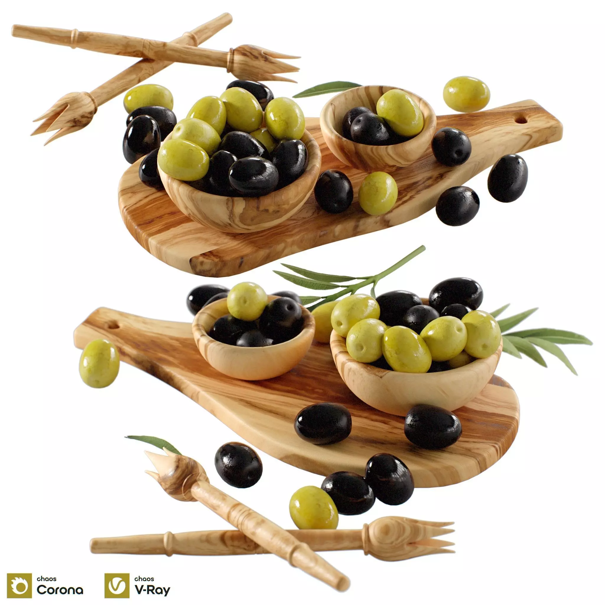 Decor Olives Olives cutting board branch Set 90 3D model