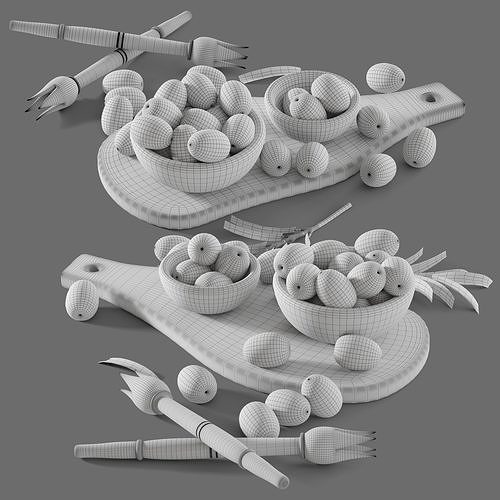 Decor Olives Olives cutting board branch Set 90 3D model 2