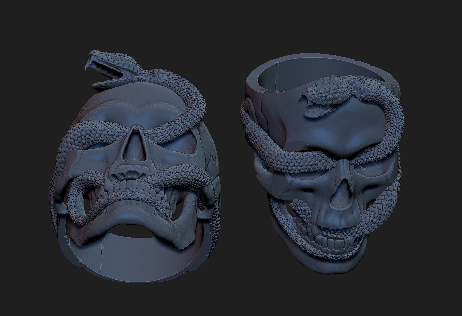 ring  skull with snake 3D print model_4
