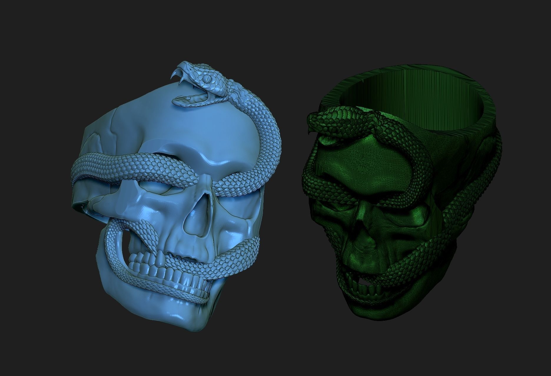 ring  skull with snake 3D print model_7