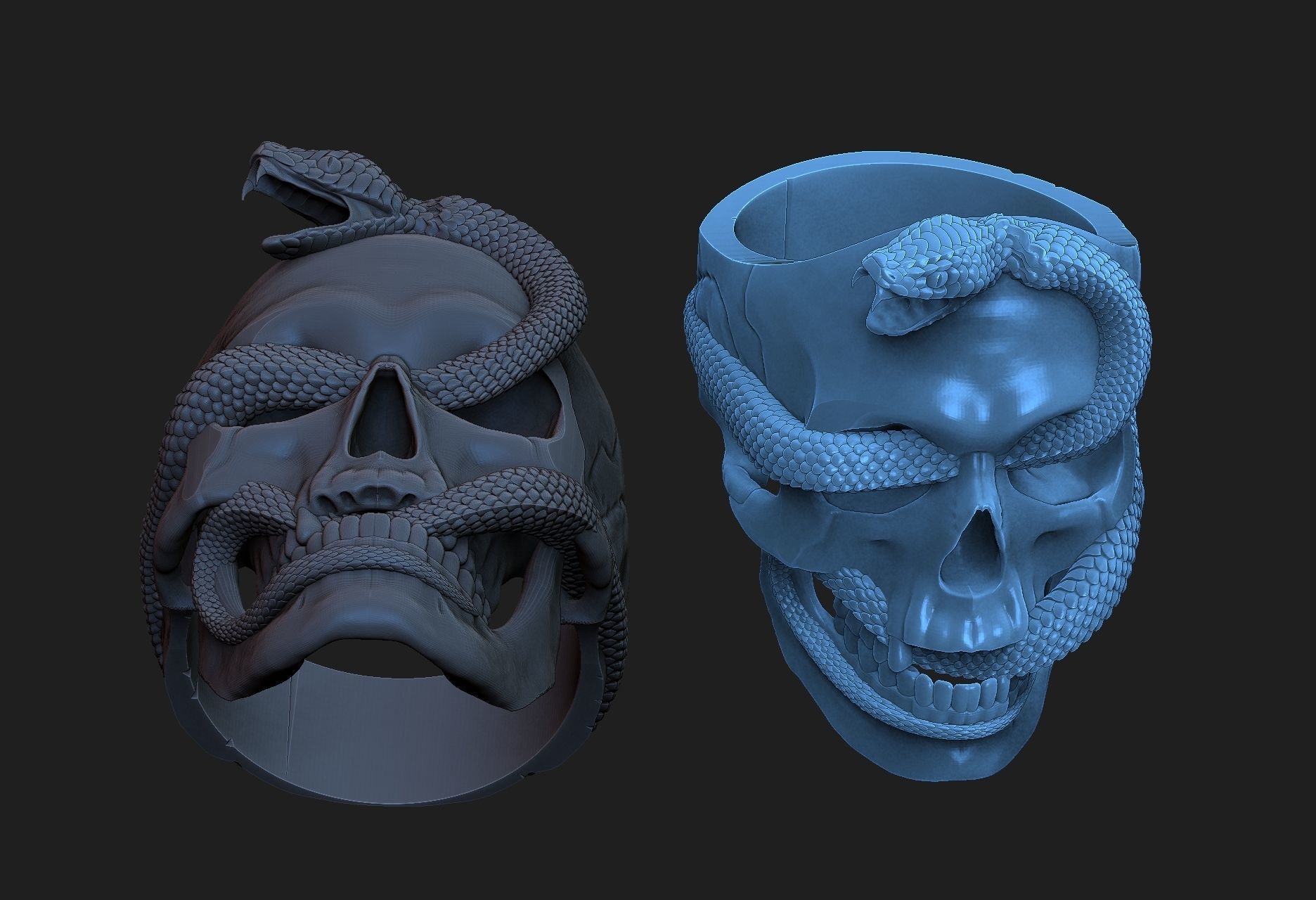 ring  skull with snake 3D print model_5