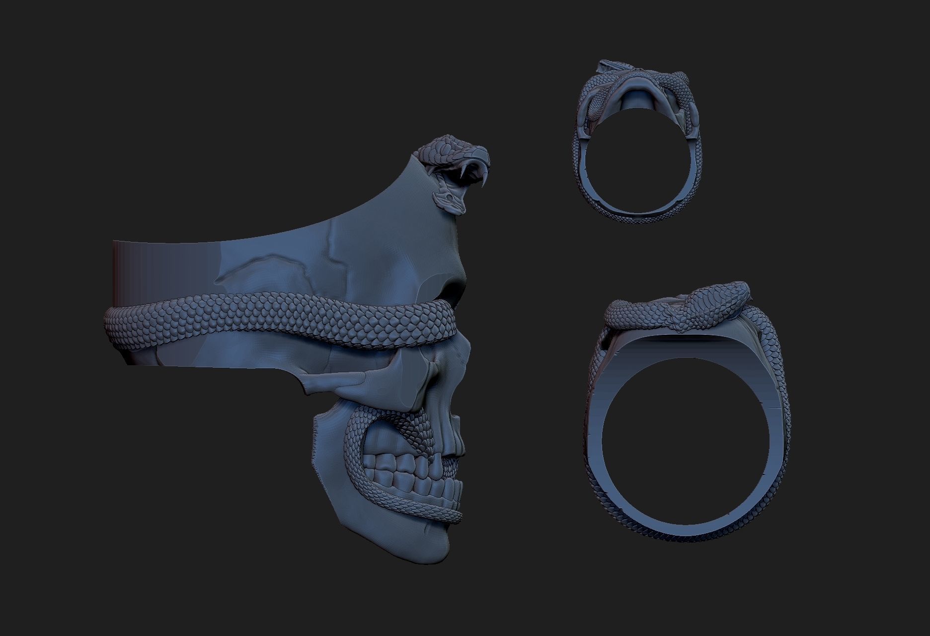 ring  skull with snake 3D print model_3