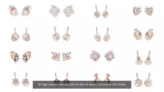 50 High Jewelry Earrings 3dm stl 3dm stl obj mtl 3mf details