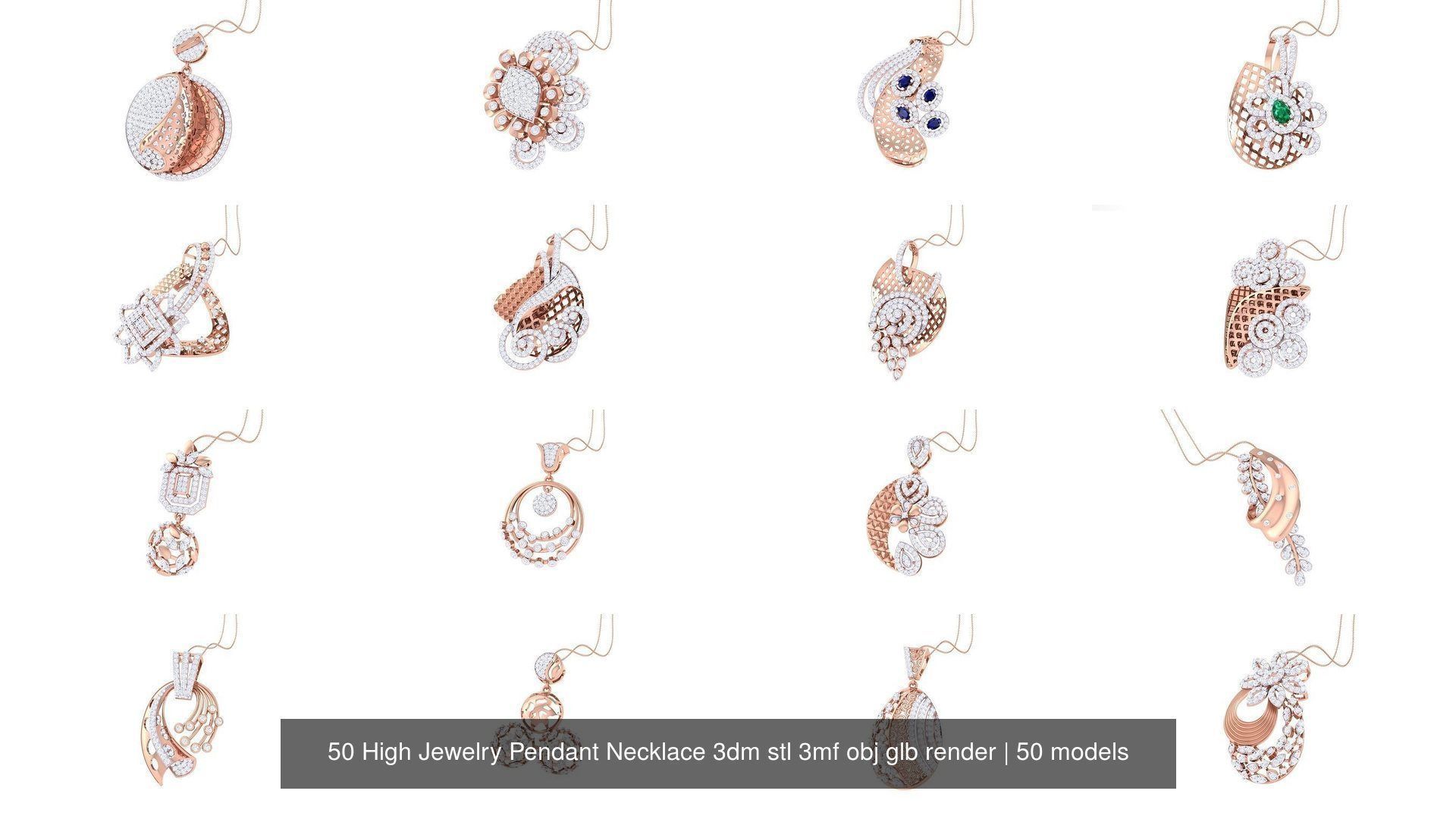 50 High Jewelry Pendant Necklace 3dm stl 3mf obj glb render 3D Model Collection_1