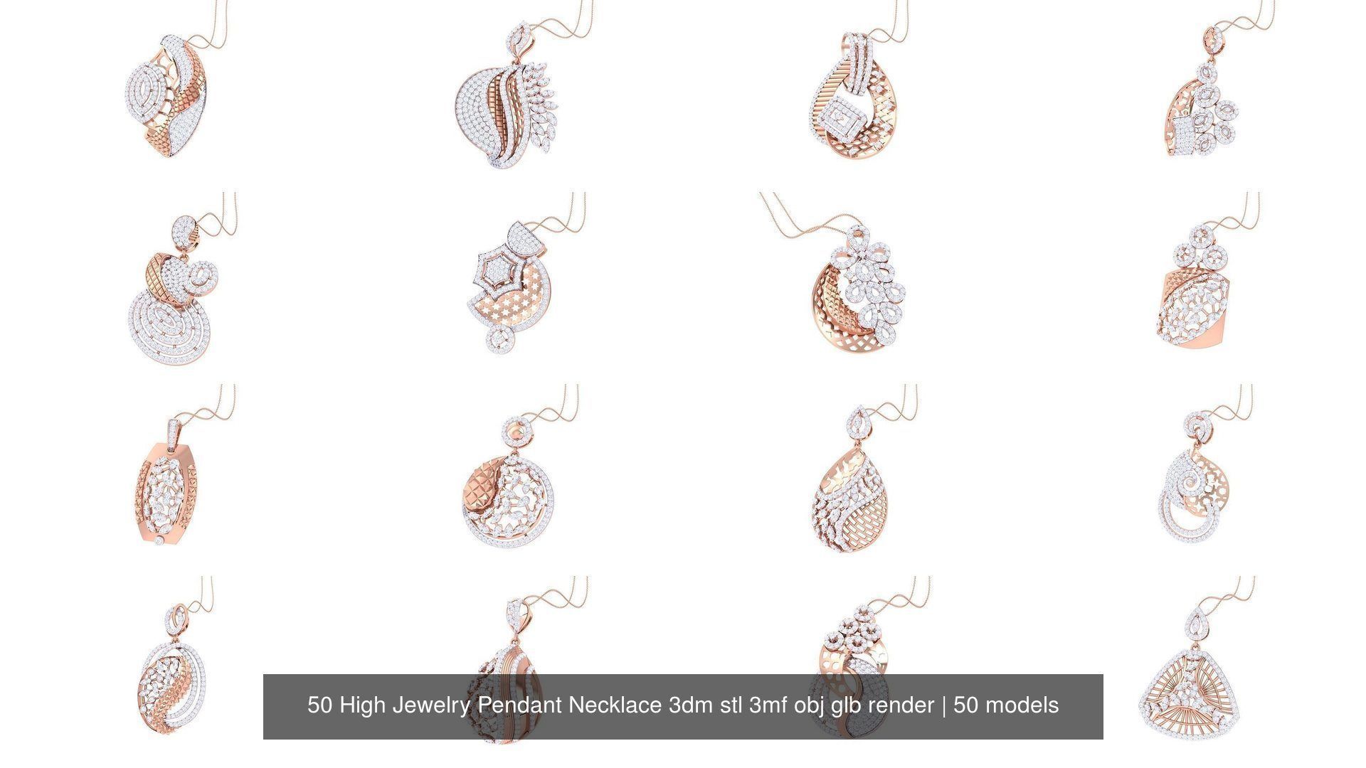 50 High Jewelry Pendant Necklace 3dm stl 3mf obj glb render 3D Model Collection_2