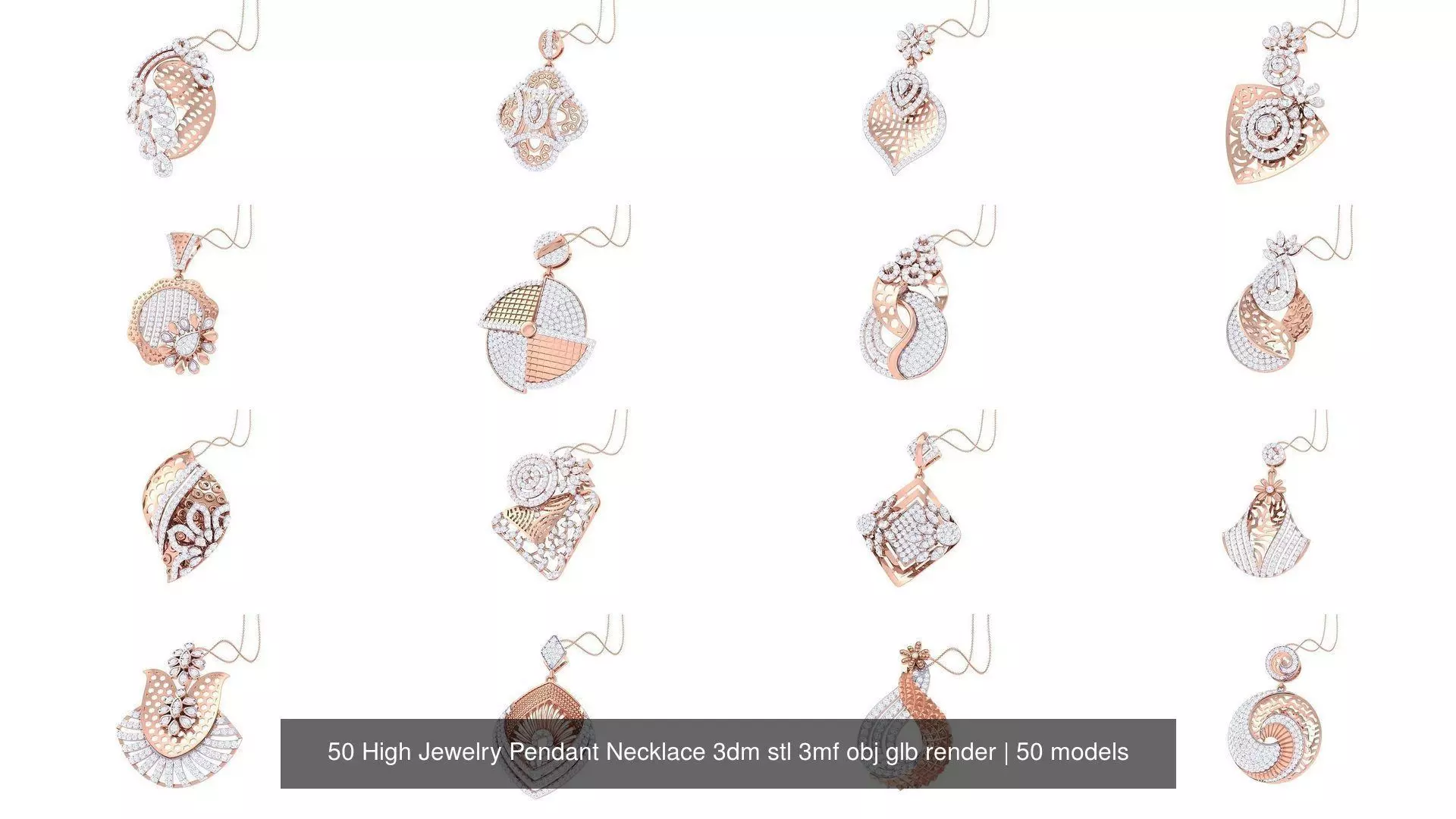 50 High Jewelry Pendant Necklace 3dm stl 3mf obj glb render 3D Model Collection_0
