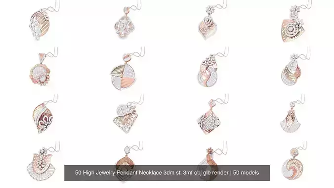 50 High Jewelry Pendant Necklace 3dm stl 3mf obj glb render 3D Model Collection