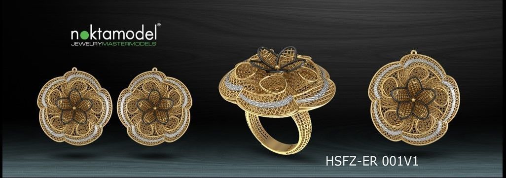 10 Half sets of Floral turkish model for ring Batch 06 3D print model_5