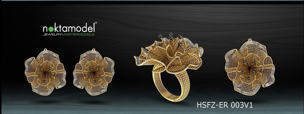 10 Half sets of Floral turkish model for ring Batch 06 3D print model_7