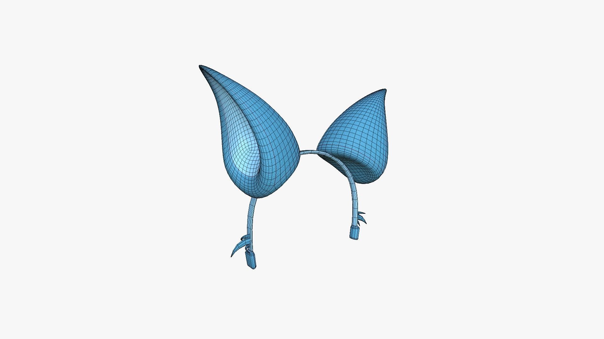 Furry Ears Tiara F03 Blue - Headband Character Design Low-poly 3D model_6