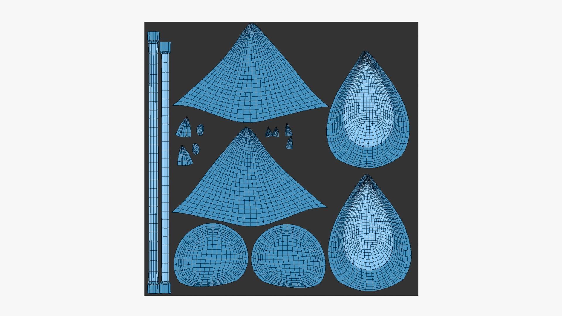 Furry Ears Tiara F03 Blue - Headband Character Design Low-poly 3D model_5