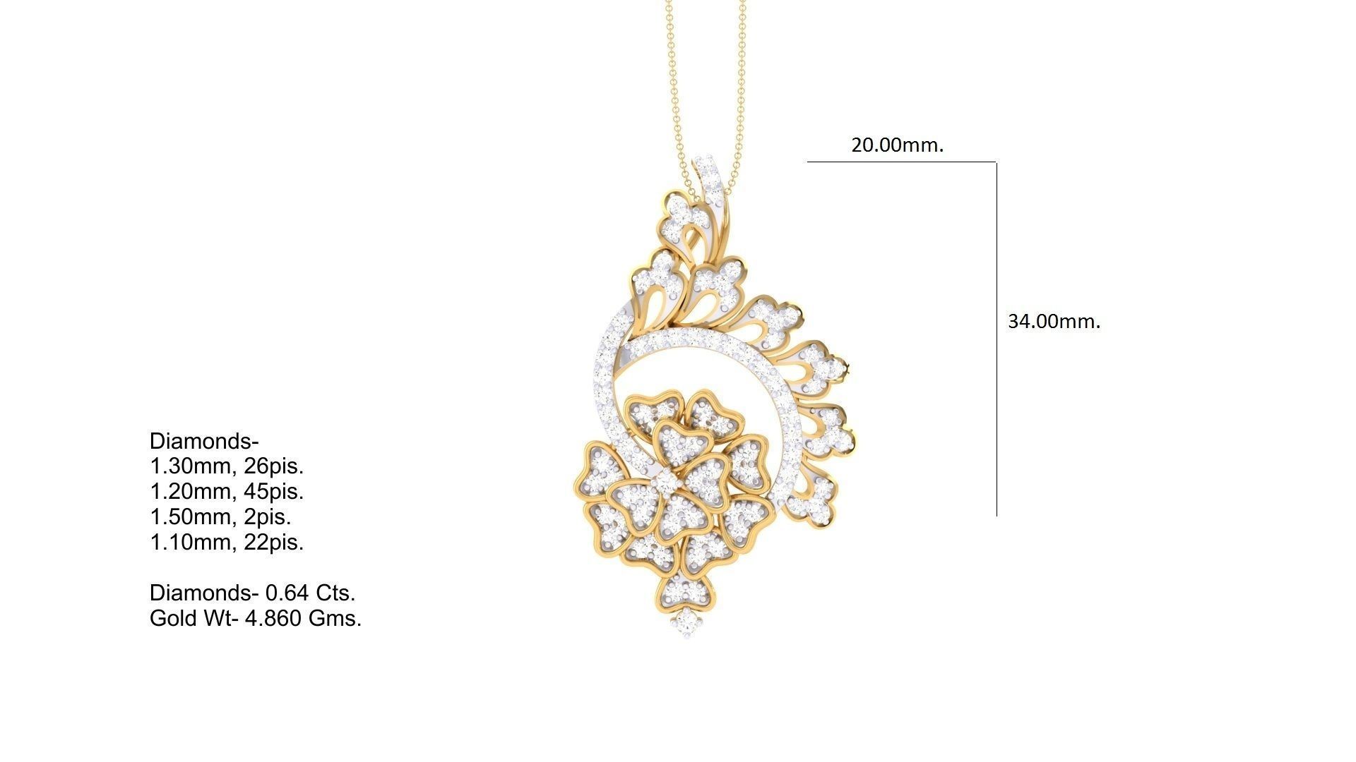 Flower High Jewelry Pendant Necklace 3dm stl 3mf obj glb render 3D print model_4