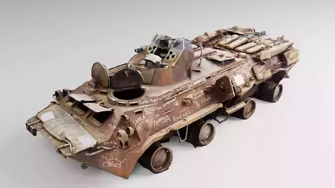 Destroyed BTR-80 wheeled amphibious armoured personnel carrier