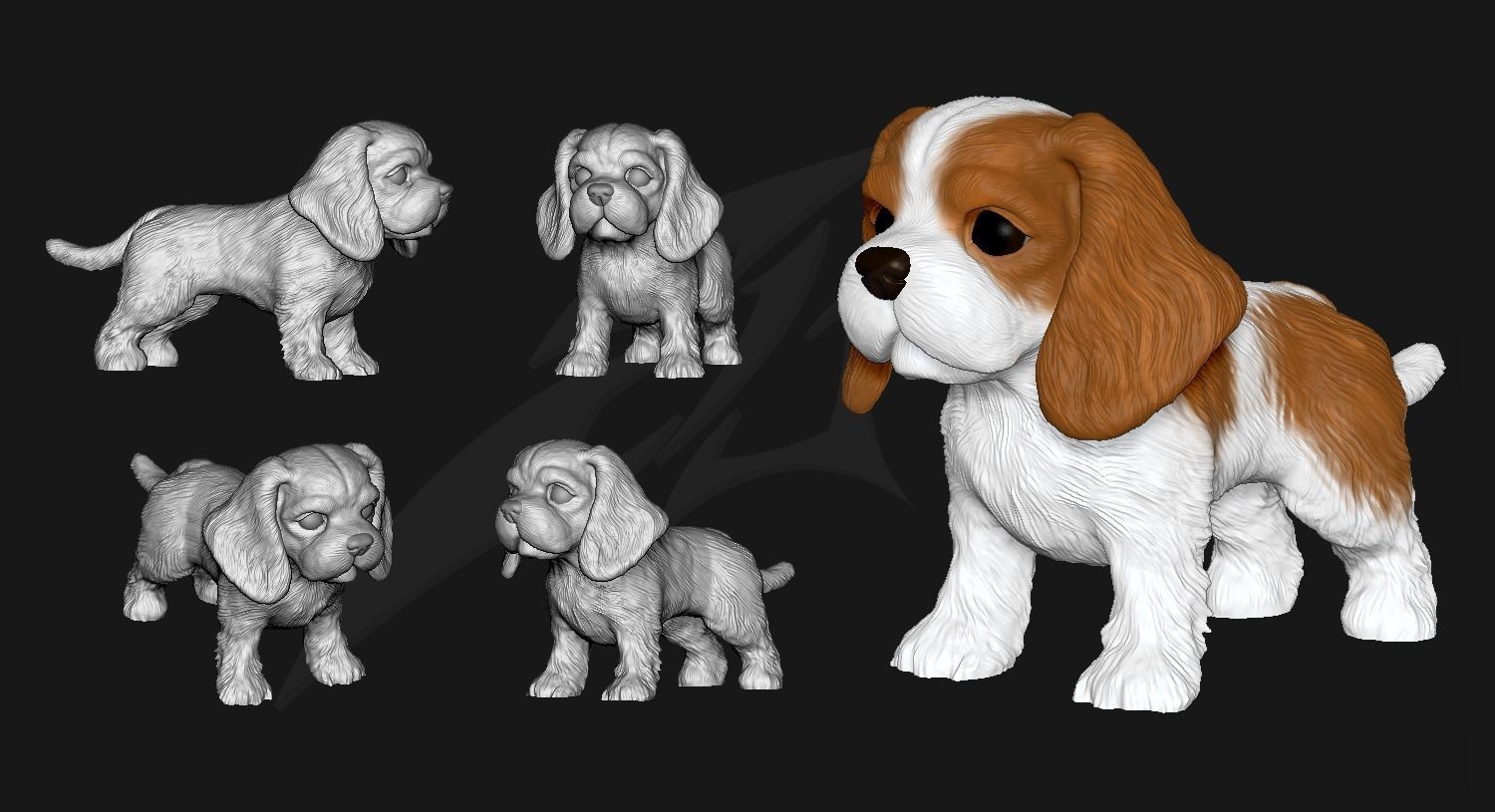 Cute Cavalier King Charles Spaniel STL and VRML 3D print model_4