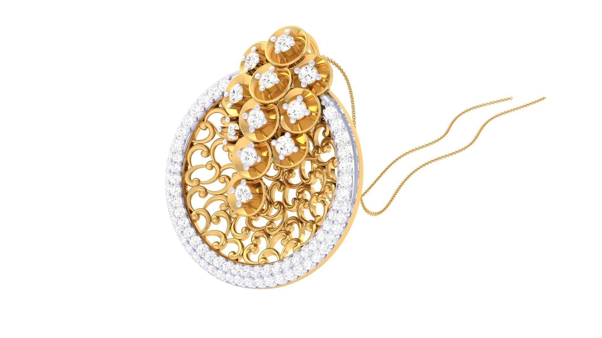 Flower High Jewelry Pendant Necklace 3dm stl 3mf obj glb render 3D print model_3