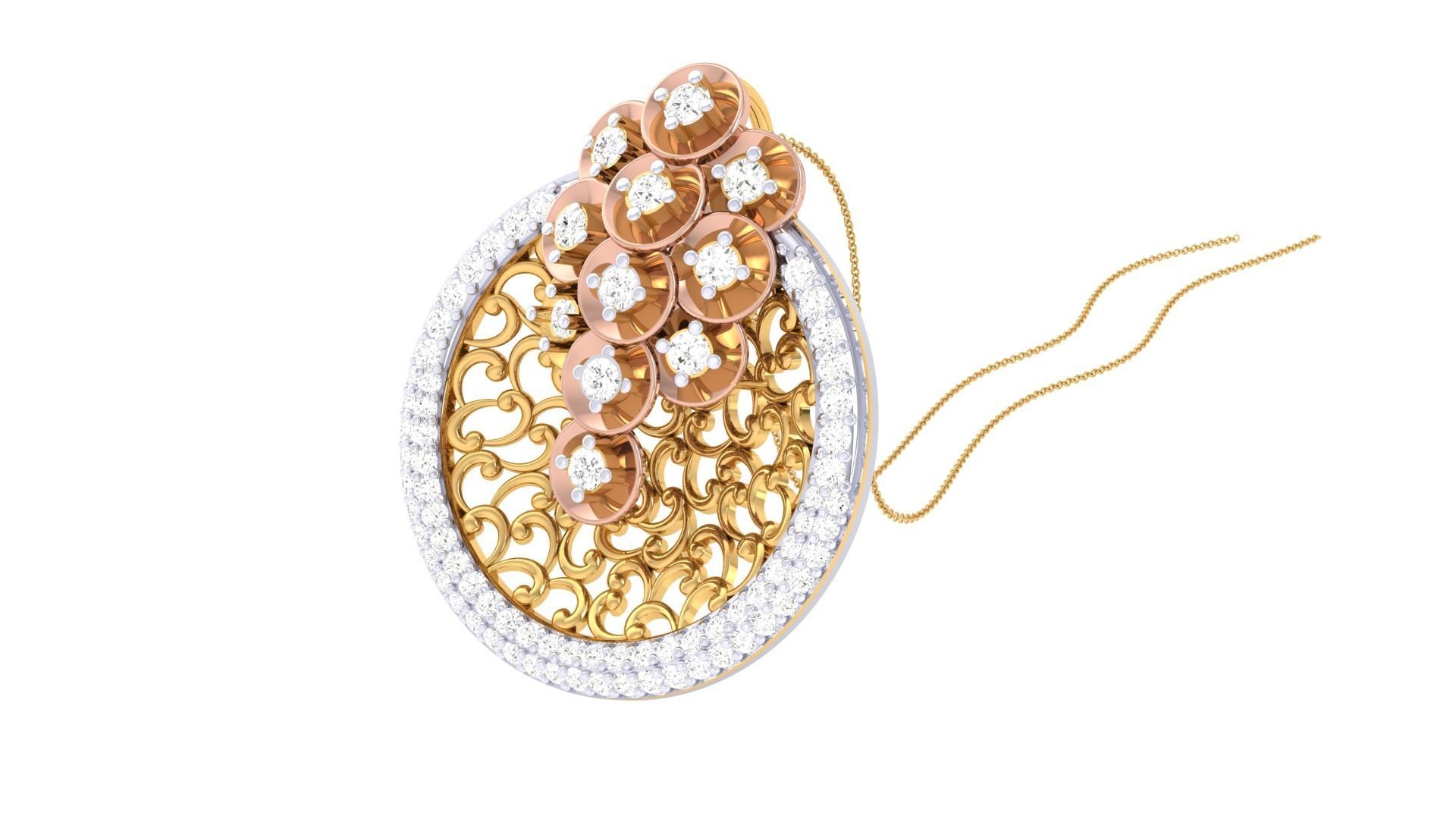 Flower High Jewelry Pendant Necklace 3dm stl 3mf obj glb render 3D print model_1