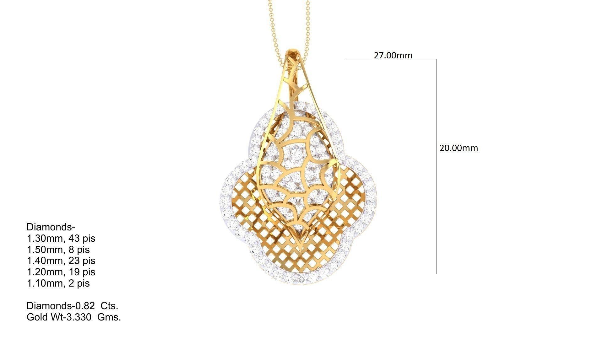 High Jewelry Pendant Necklace 3dm stl 3mf obj glb render details 3D print model_4