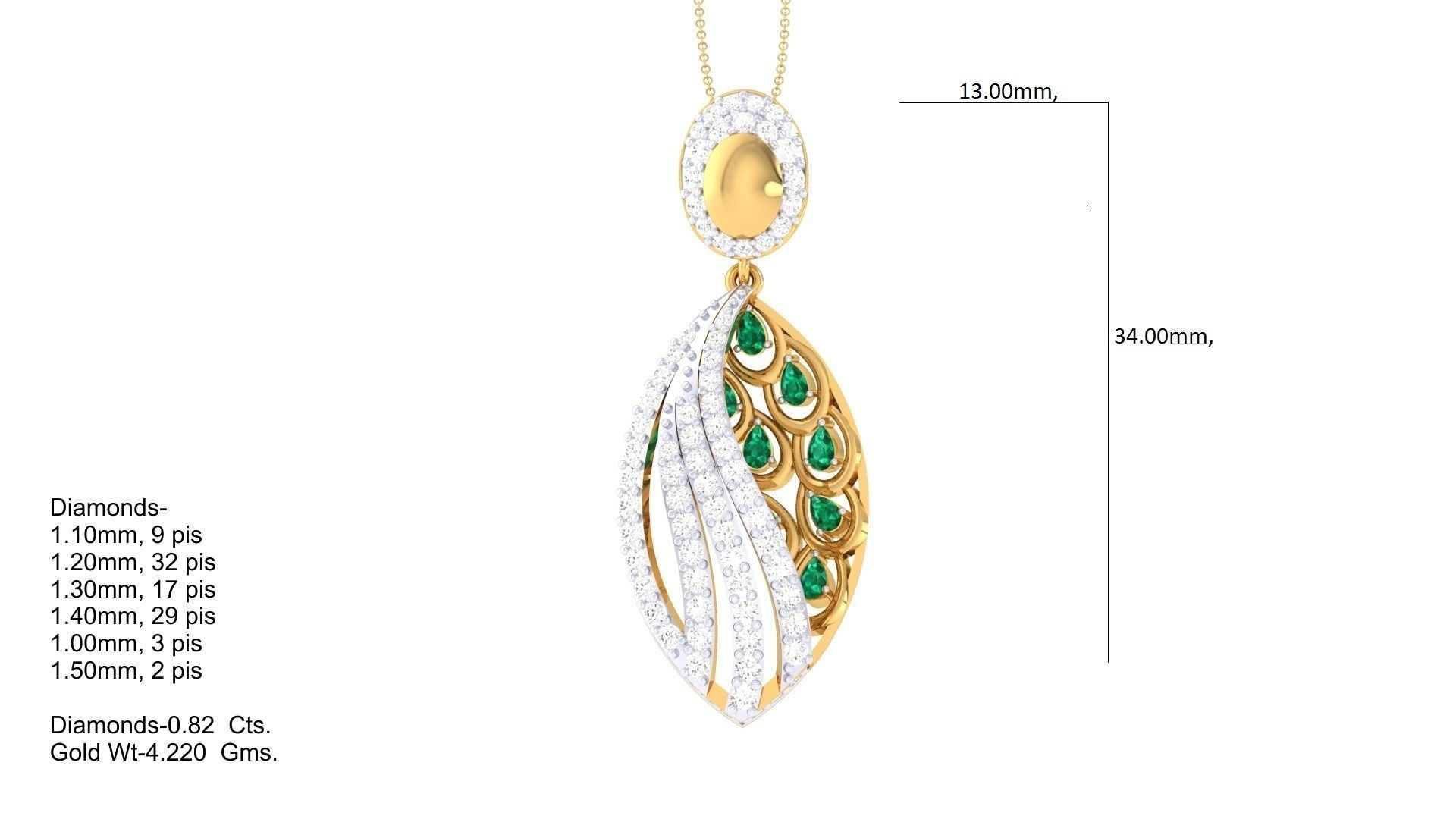 High Jewelry Pendant Necklace 3dm stl 3mf obj glb render details 3D print model_4