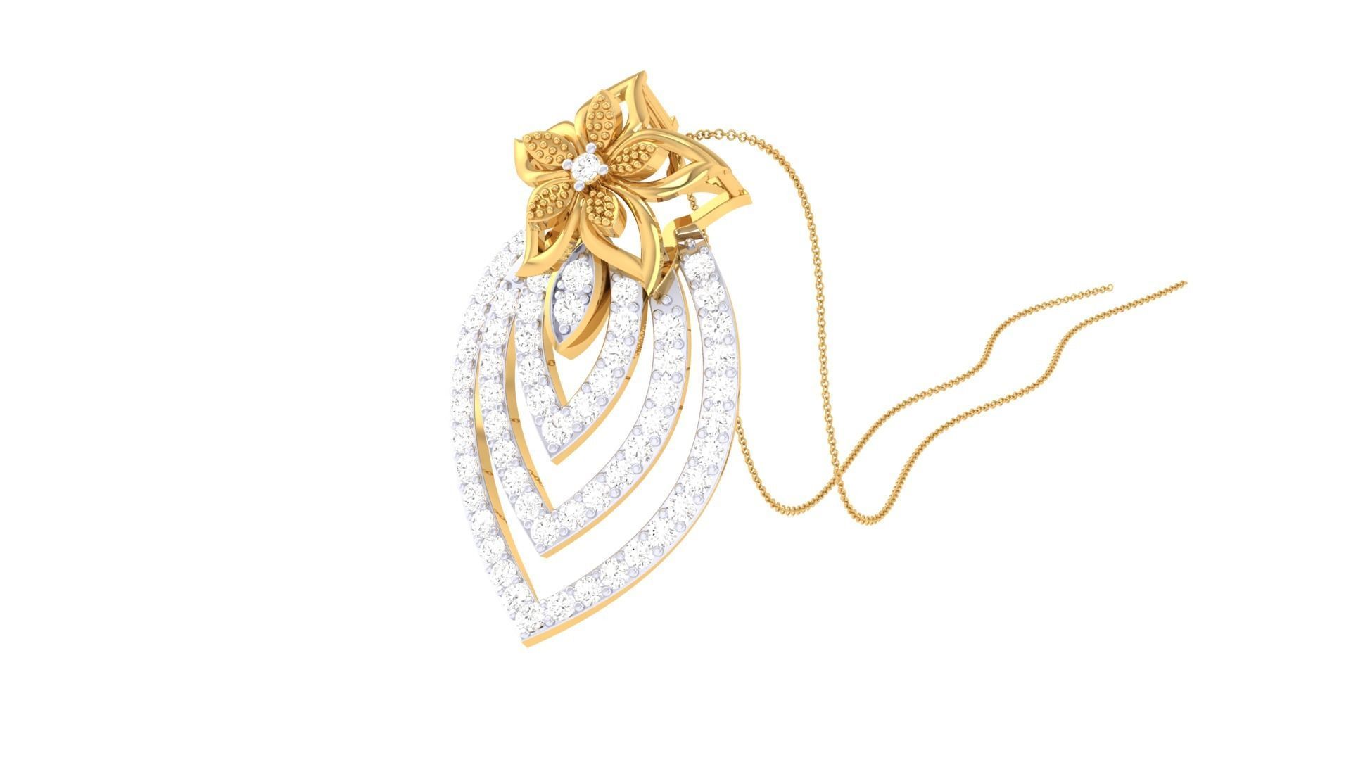 Flower High Jewelry Pendant Necklace 3dm stl 3mf obj glb render 3D print model_2