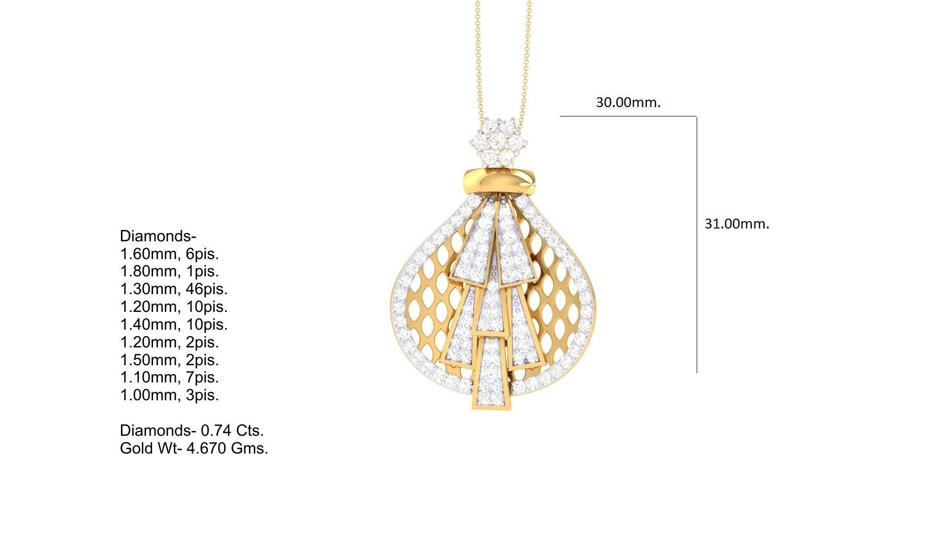 High Jewelry Pendant Necklace 3dm stl 3mf obj glb render details 3D print model_4
