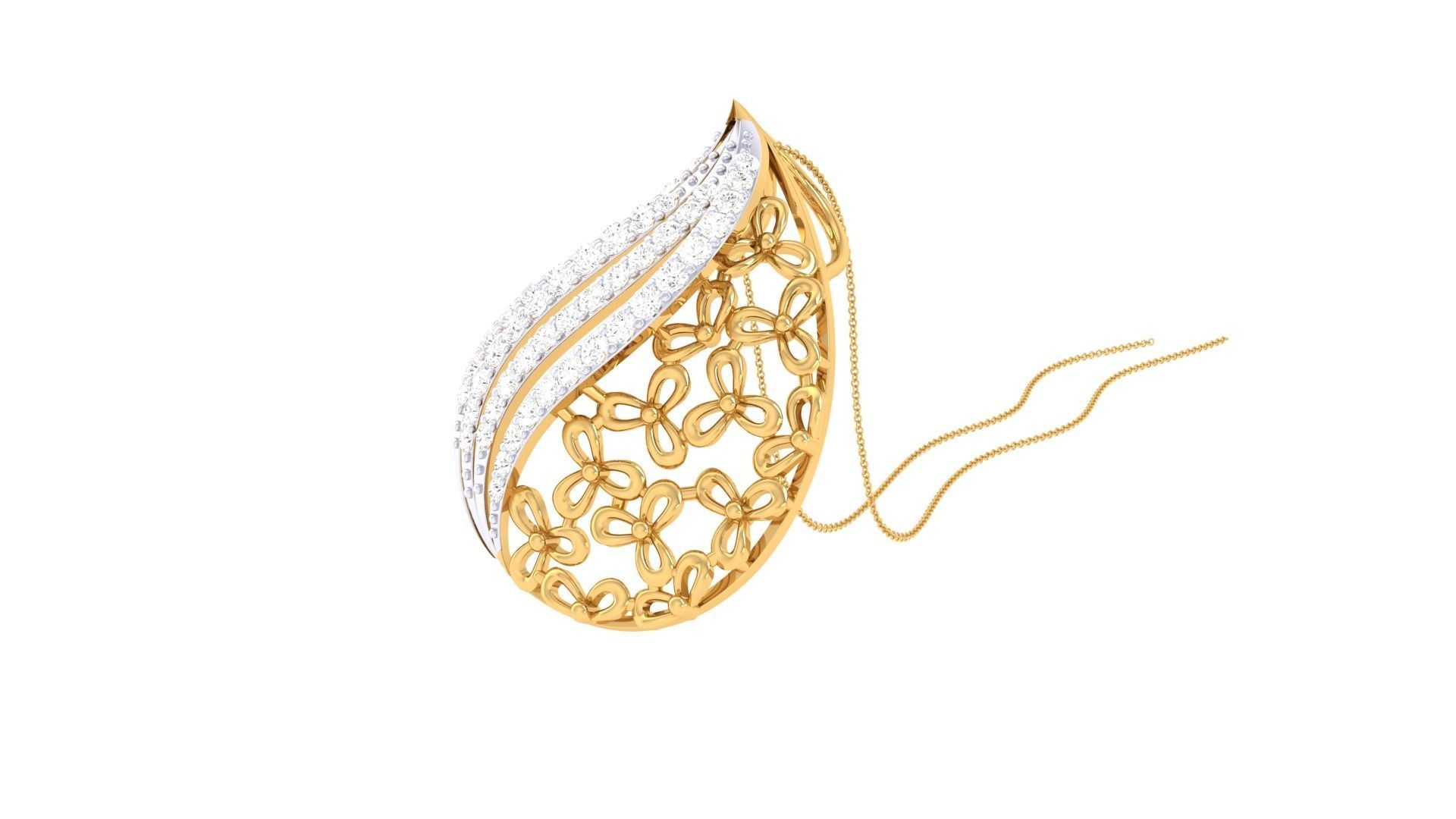 Flower High Jewelry Pendant Necklace 3dm stl 3mf obj glb render 3D print model_6