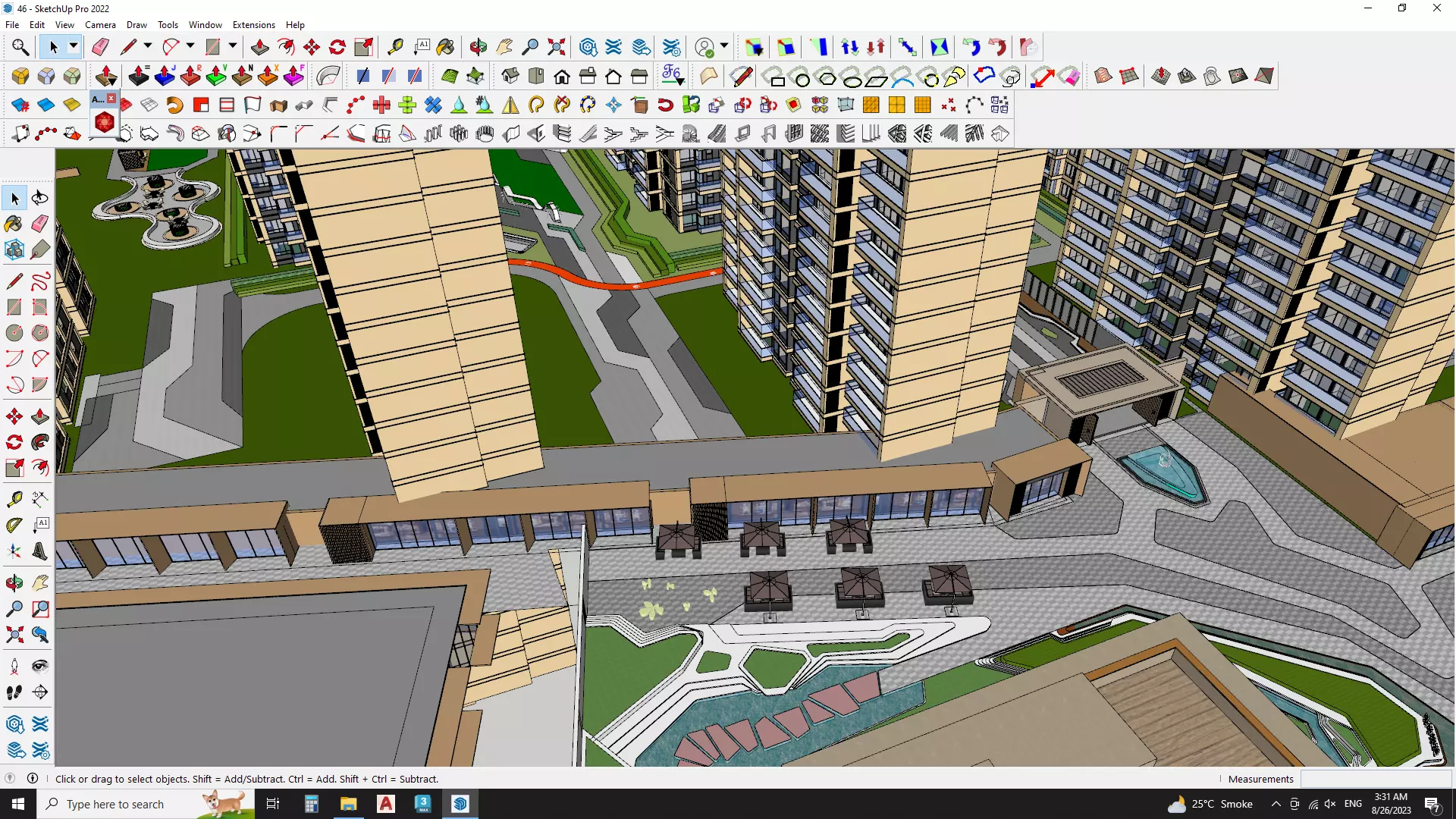 Apartment building with recreational spaces 3D model_0
