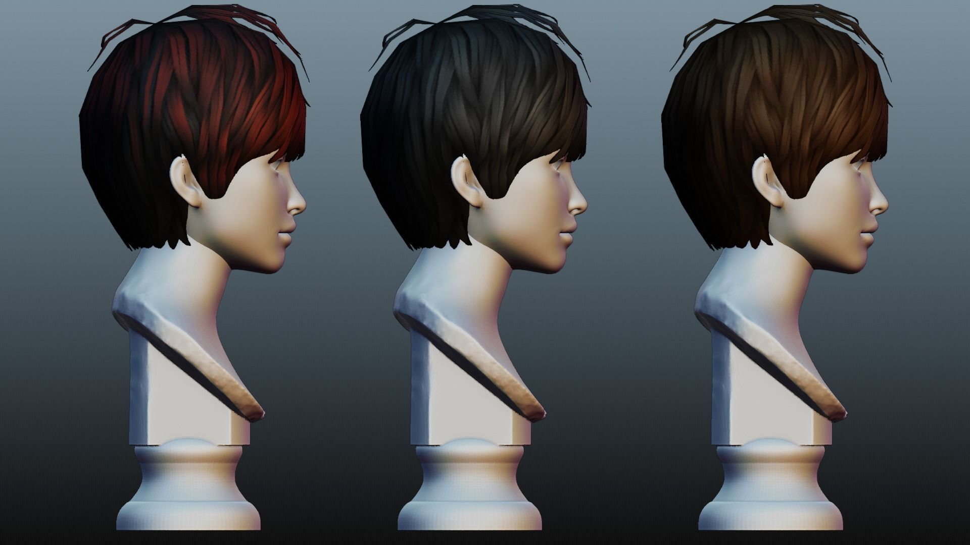 Male hair 3 color Low-poly 3D model_3
