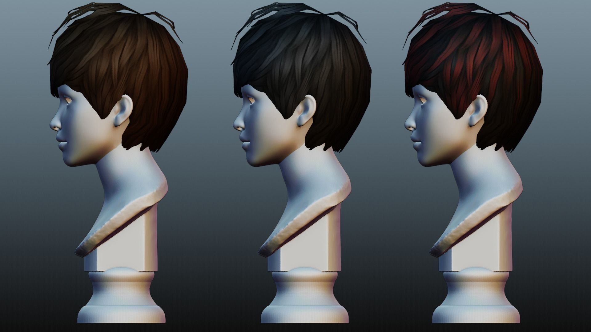 Male hair 3 color Low-poly 3D model_2