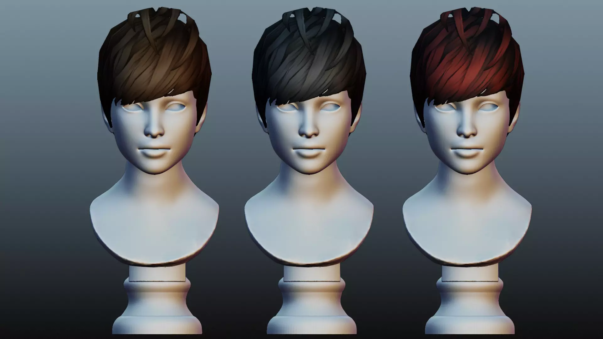 Male hair 3 color Low-poly 3D model_0